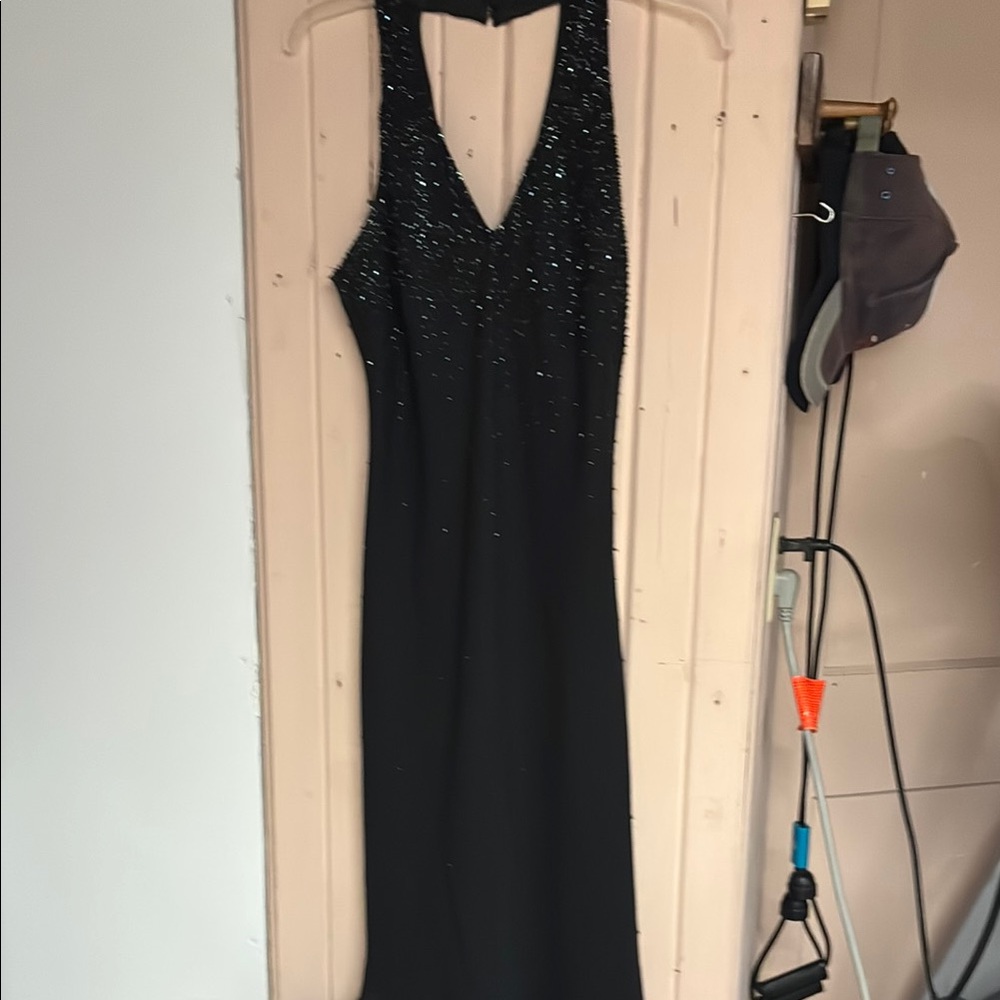 Cachet Black Sheath Midi Dress Halter Sleeveless